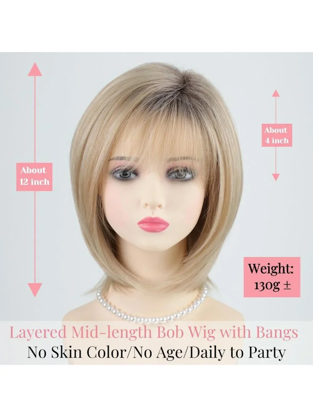 Women's Omber Blonde 12 Inch Mid Length Heat Synthetic Straight Layered Bob Wigs